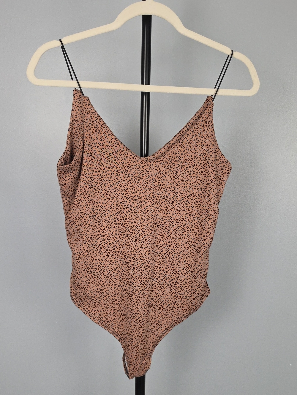 Gaze Leopard Print Spaghetti Strap Bodysuit, Size M